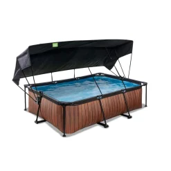 Exit - Piscina Wood efecto madera 220 x 150 x 65 cm con filtro y toldo negro