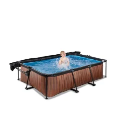 Exit - Piscina Wood efecto madera 220 x 150 x 65 cm con filtro y toldo negro