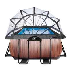 Exit - Piscina Wood efecto madera 400 x 200 x 100 cm con filtro de arena, cúpula y bomba de calor