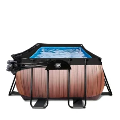 Exit - Piscina Wood efecto madera 400 x 200 x 100 cm con filtro de arena, cúpula y bomba de calor