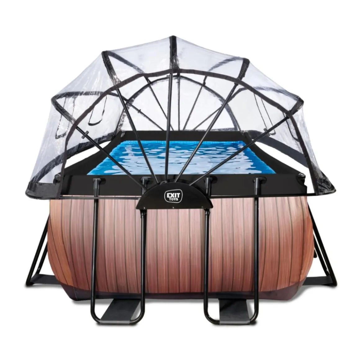 Exit - Piscina Wood efecto madera 400 x 200 x 122 cm con filtro de arena y cúpula