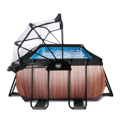 Exit - Piscina Wood efecto madera 400 x 200 x 122 cm con filtro de arena y cúpula