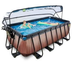 Exit - Piscina Wood efecto madera 400 x 200 x 122 cm con filtro de arena y cúpula