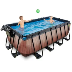 Exit - Piscina Wood efecto madera 400 x 200 x 122 cm con filtro de arena y cúpula