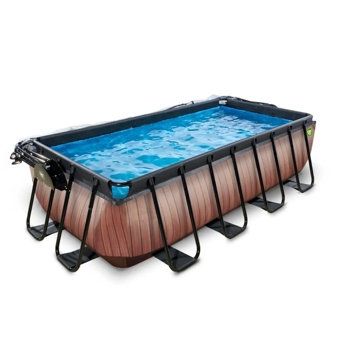 Exit - Piscina Wood efecto madera 400 x 200 x 100 cm con filtro de arena y cúpula