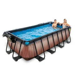Exit - Piscina Wood efecto madera 400 x 200 x 100 cm con filtro de arena y cúpula