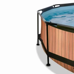 Exit - Piscina Wood efecto madera diámetro 300 x 76 cm con filtro y toldo negro