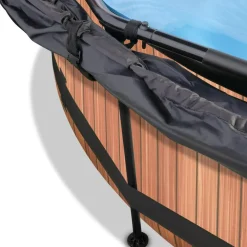 Exit - Piscina Wood efecto madera diámetro 300 x 76 cm con filtro y toldo negro