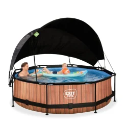 Exit - Piscina Wood efecto madera diámetro 300 x 76 cm con filtro y toldo negro