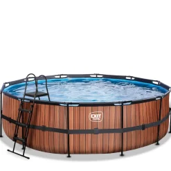 Exit - Piscina Wood efecto madera diámetro 488 x 122 cm con filtro de cartucho