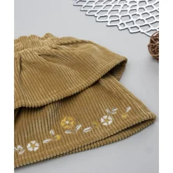 Falda niña en terciopelo marrón con bordados