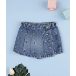 Falda pantalón denim niña flores