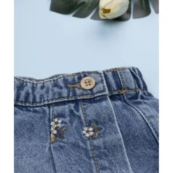 Falda pantalón denim niña flores