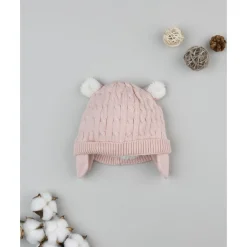 Gorro tricot rosa para niña con orejas
