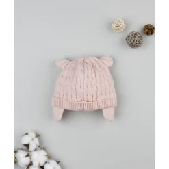 Gorro tricot rosa para niña con orejas