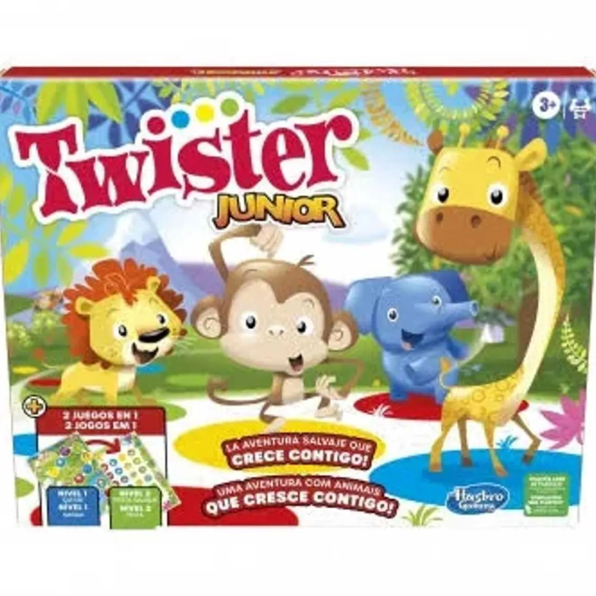 Hasbro - Twister Junior Aventura Animal: tapete doble cara, 2-4 jugadores