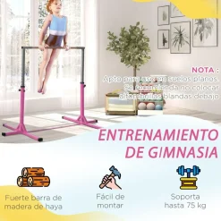 Homcom - Barra de gimnasia con altura ajustable Rosa