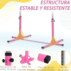 Homcom - Barra de gimnasia con altura ajustable Rosa