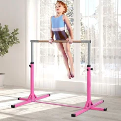 Homcom - Barra de gimnasia con altura ajustable Rosa