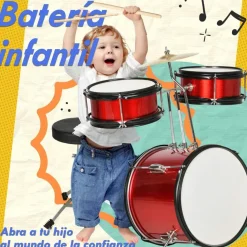 Homcom - Batería con taburete Rojo