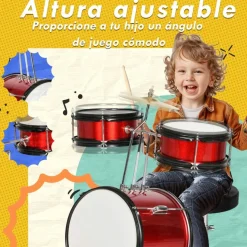 Homcom - Batería con taburete Rojo