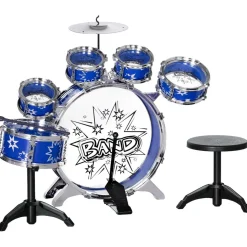 Homcom - Batería infantil 7 piezas con taburete Azul