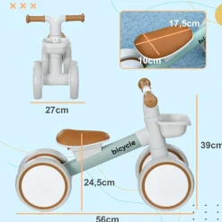 Homcom - Bicicleta equilibrio sin pedales 4 ruedas