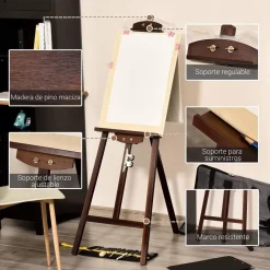 Homcom - Caballete de madera con trípode Marrón