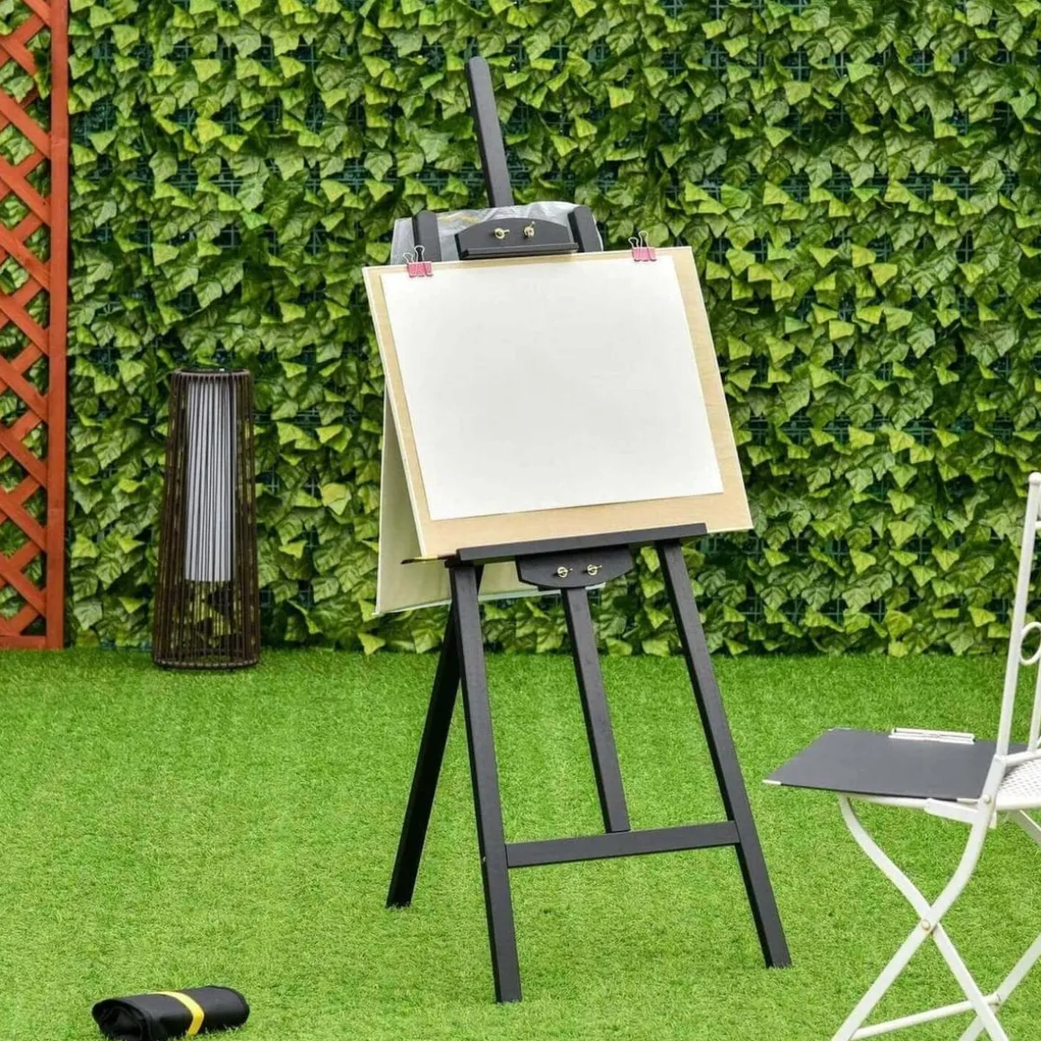 Homcom - Caballete de madera con trípode Negro