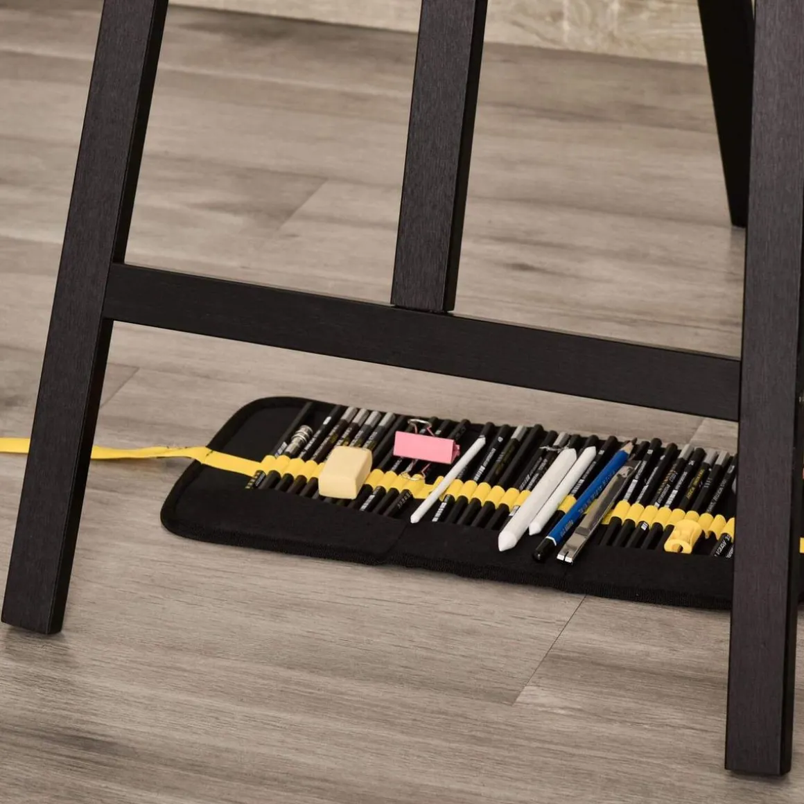 Homcom - Caballete de madera con trípode Negro