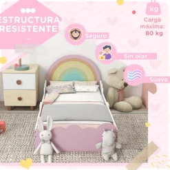 Homcom - Cama infantil arcoíris Rosa