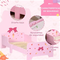 Homcom - Cama infantil corazones Rosa