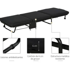 Homcom - Cama plegable con cabecera ajustable Negro