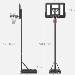 Homcom - Canasta completa baloncesto con base 365 cm