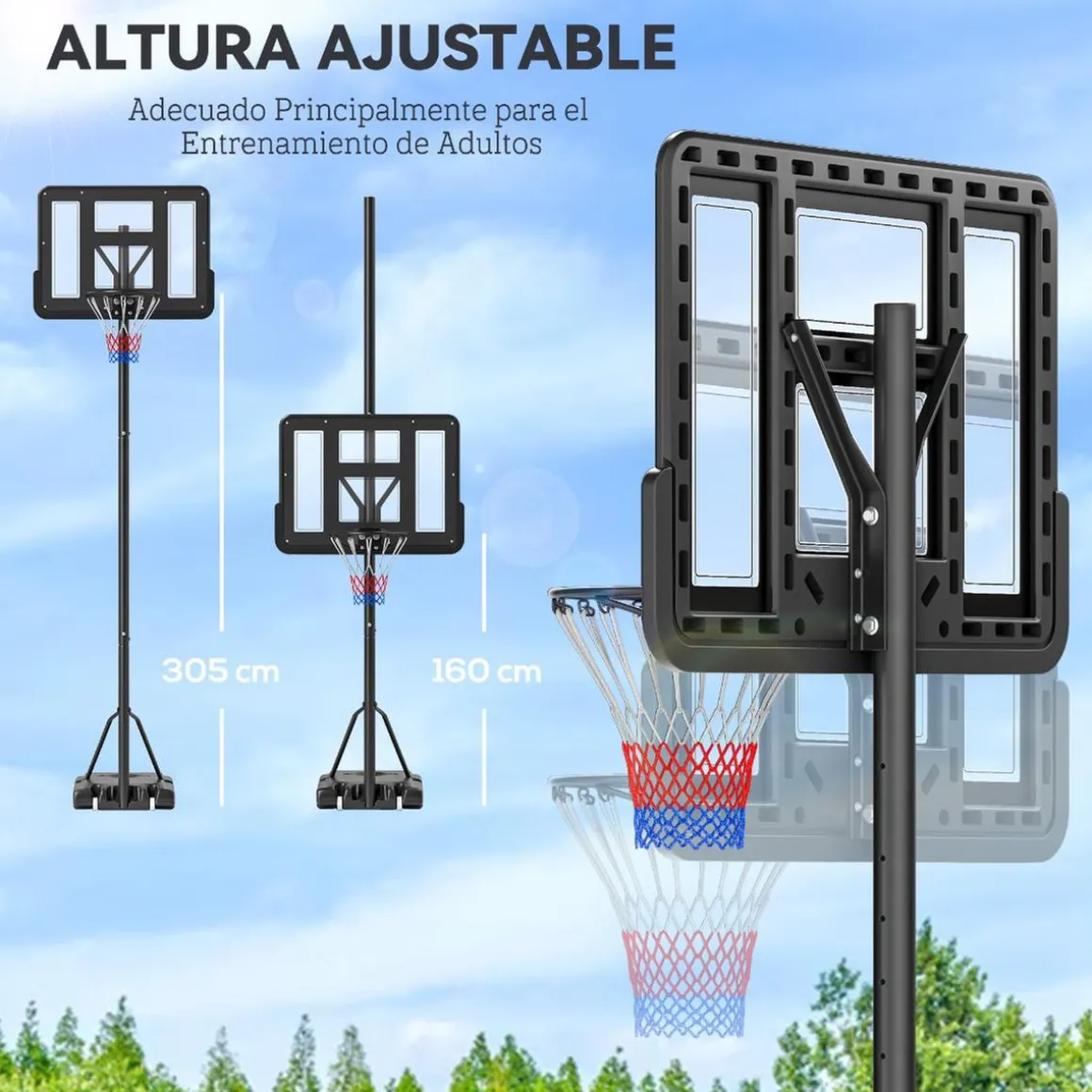 Homcom - Canasta completa baloncesto con base 365 cm