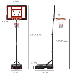 Homcom - Canasta de baloncesto de pie ajustable de 295-261 cm