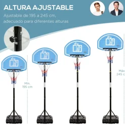 Homcom - Canasta de baloncesto de pie ajustable de 160-210 cm