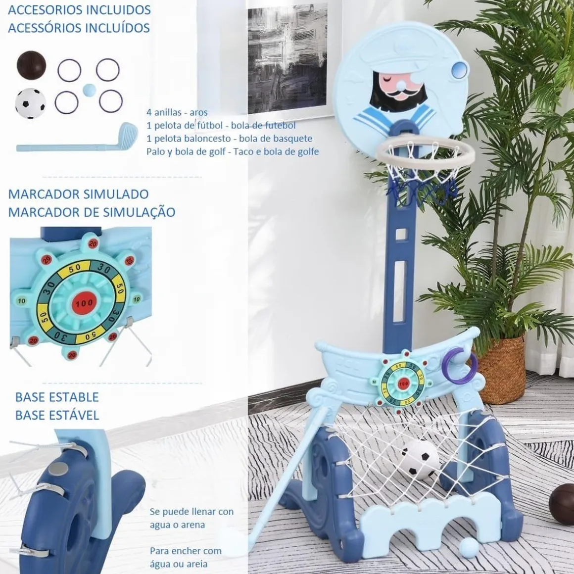 Homcom - Canasta de baloncesto 4 en 1