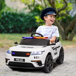 Homcom - Coche de policía eléctrico Blanco