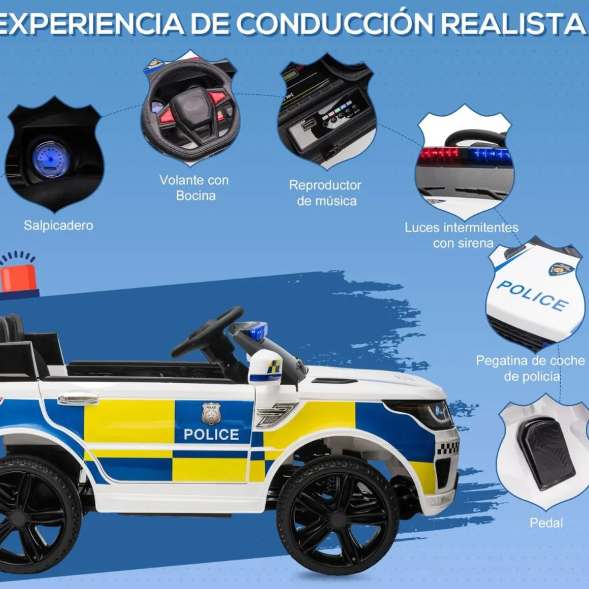 Homcom - Coche eléctrico de policía con mando