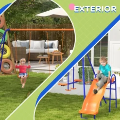 Homcom - Columpio infantil triple con tobogán