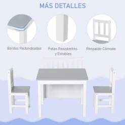 Homcom - Conjunto Infantil Mesa + Banco + 2 sillas madera