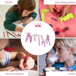 Homcom - Conjunto Mesa + 2 Sillas infantiles Madera Princess