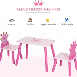 Homcom - Conjunto Mesa + 2 Sillas infantiles Madera Princess