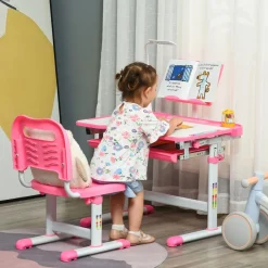 Homcom - Conjunto Pupitre reclinable + Silla Rosa