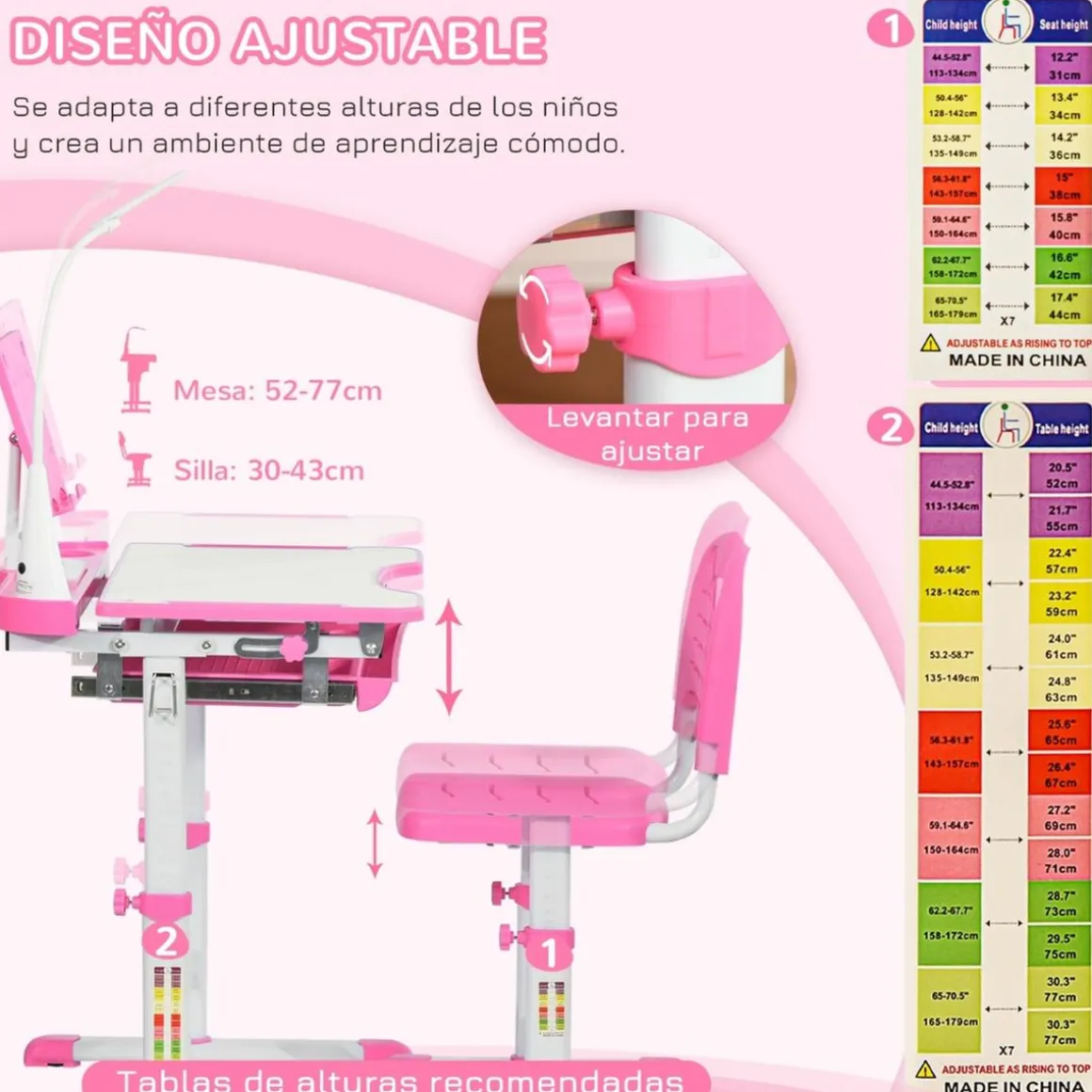 Homcom - Conjunto Pupitre reclinable + Silla Rosa