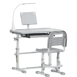 Homcom - Conjunto Pupitre reclinable + Silla Gris