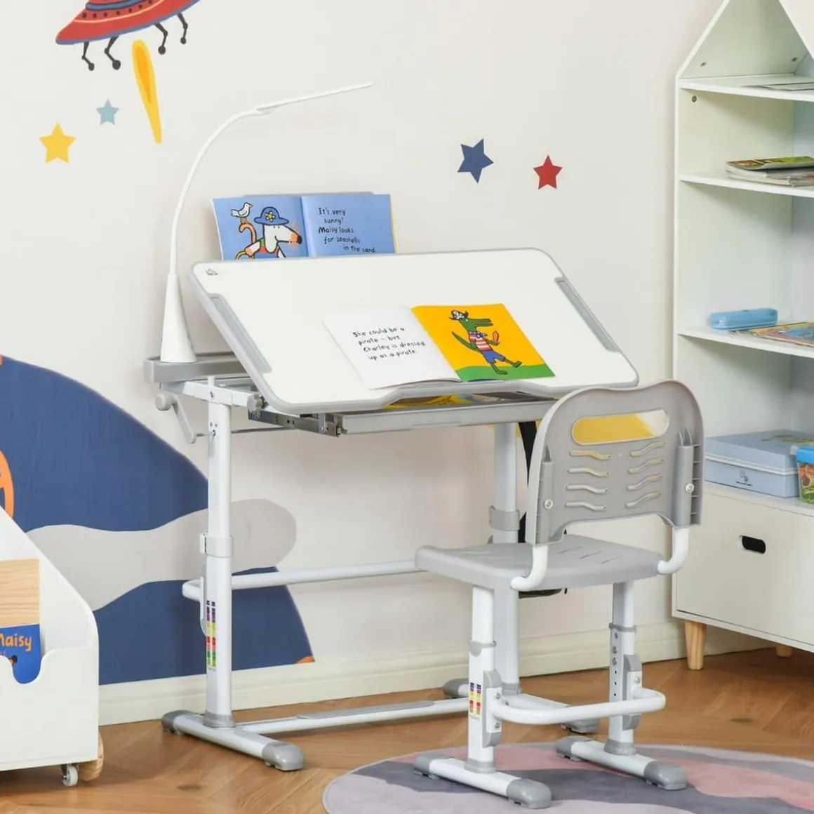 Homcom - Conjunto Pupitre reclinable + Silla Gris