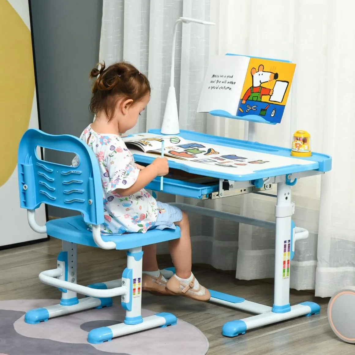 Homcom - Conjunto Pupitre reclinable + Silla Azul