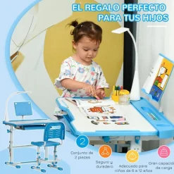 Homcom - Conjunto Pupitre reclinable + Silla Azul